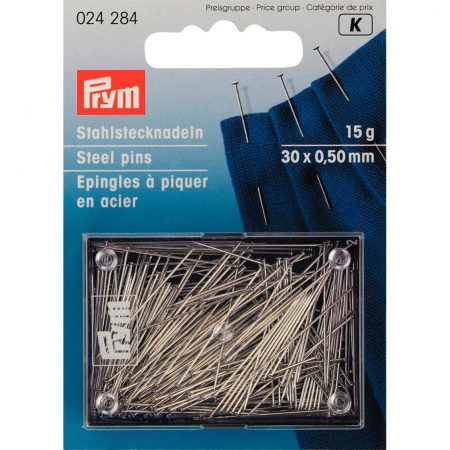 Ace de cusut - Set ace cu gamalie, super fine, 30x0.50 mm, argintii, Prym, 24284