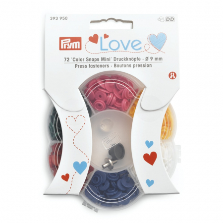 Mercerie - Set capse color snaps, 9mm,  6 culori, 72 buc, cu dispozitiv de fixare, Prym love, Prym, 393950