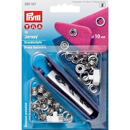 Capse nasturi fermoare - Set capse jersey, 10 mm, finisaj argintiu, pentru tricot, materiale tesute, 390107
