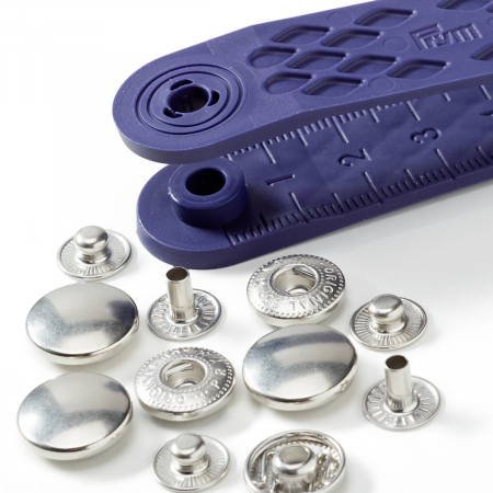 Set capse metalice, anorak (haine, jachete), argintii, de 15 mm, cu aplicator, Prym, 390301 [1]