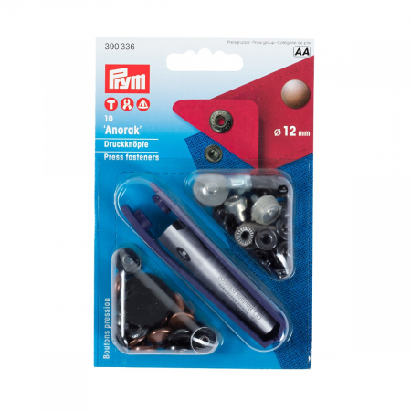 Capse nasturi fermoare - Set capse metalice, anorak pentru textile, de 12 mm, culoare cupru antic, cu aplicator, 10 perechi, Prym