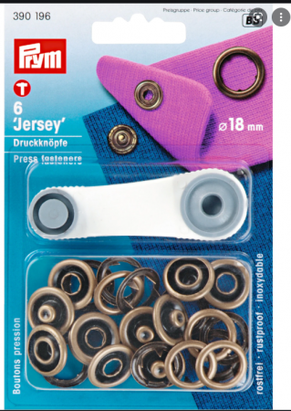 Capse nasturi fermoare - Set capse metalice Jersey cu unealta, diametru 18 mm, pentru tricot, 6 buc, finisaj alama antica Prym
