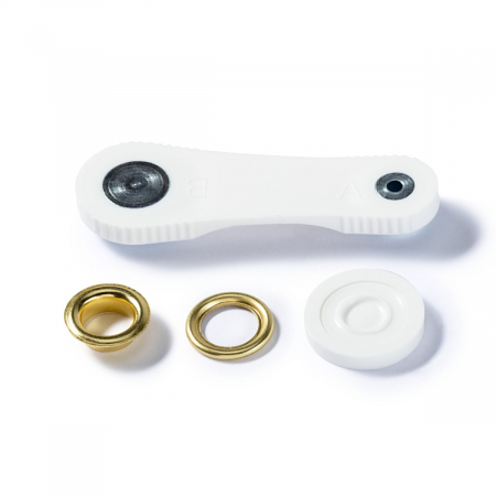 Capse nasturi fermoare - Set ocheti de 11 mm, cu dispozitiv de atasare, 15 buc, alama, Prym 541363