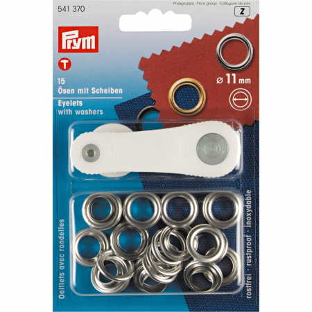 Capse nasturi fermoare - Set ocheti de 11 mm, cu dispozitiv de atasare, argintii, 15 buc, Prym, 541370