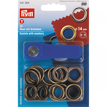 Capse nasturi fermoare - Set ocheti de 14 mm, cu dispozitiv de atasare, 10 buc, alama,, Prym 541364