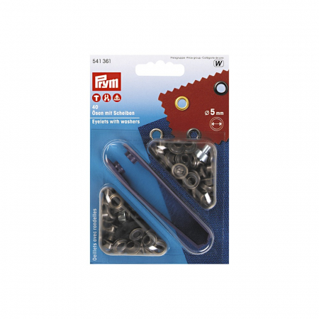 Capse nasturi fermoare - Set ocheti de 5 mm, alama cu dispozitiv de montare, 40 buc, Prym 541361
