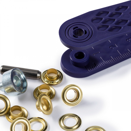 Capse nasturi fermoare - Set ocheti de 5 mm, auriu, cu dispozitiv de montare, 40 buc, Prym 542411