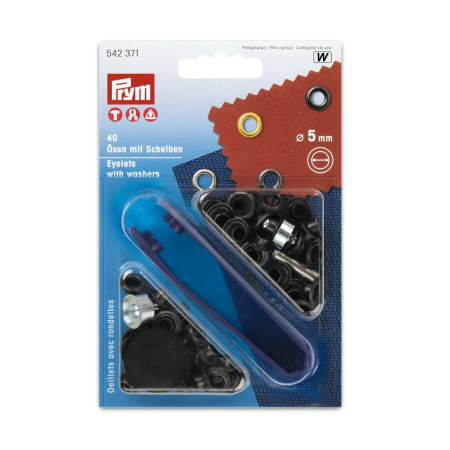 Capse nasturi fermoare - Set ocheti de 5 mm, cu dispozitiv de montare, 40 buc, Prym 542371