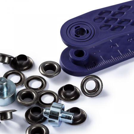 Capse nasturi fermoare - Set ocheti de 5 mm, old iron, cu dispozitiv de montare, 40 buc, Prym 542412