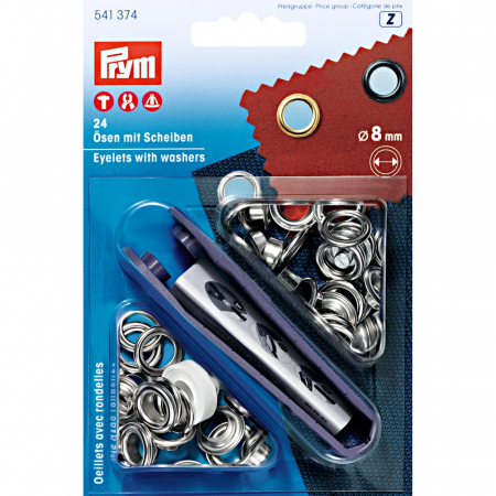 Capse nasturi fermoare - Set ocheti de 8 mm, cu dispozitiv de atasare, 24 buc, Prym 541374