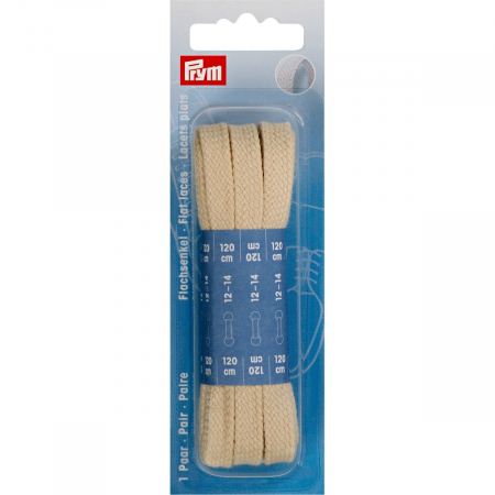 Accesorii si Consumabile - Sireturi bumbac, plate, lungime 120 cm, latime 8 mm, culoare bej, Prym, 974732
