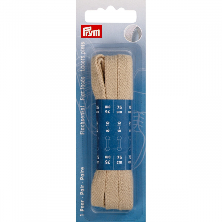 Accesorii si Consumabile - Sireturi bumbac, plate, lungime 75 cm, latime 8 mm, culoare bej, Prym, 974712