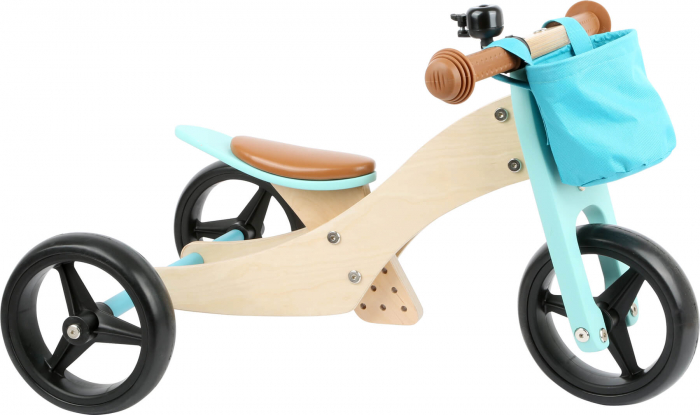 2 in 1 Tricicleta si Bicicleta de echilibru din lemn, Albastru [1]