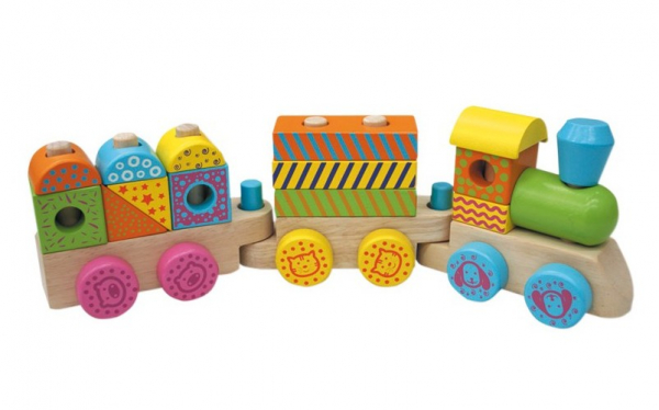 Trenuletul colorat din lemn cu 15 cuburi si roti cu animalute [1]