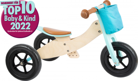 2 in 1 Tricicleta si Bicicleta de echilibru din lemn, Albastru - Varianta MAXI [0]