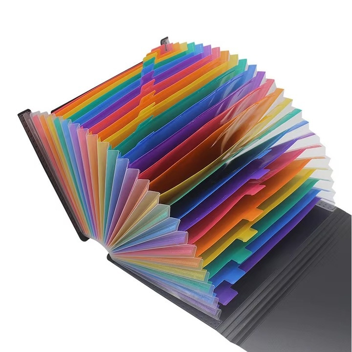 Mapa pentru documente A4 cu 25 compartimente, organizator portabil cu etichete multicolore, capacitate mare, polipropilena rezistenta, 24 x 33 x 3 cm, negru [10]