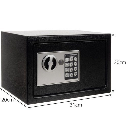 Seif metalic, electronic, 20 x 31 x 20 cm, set 2 chei si accesorii incluse, negru [9]