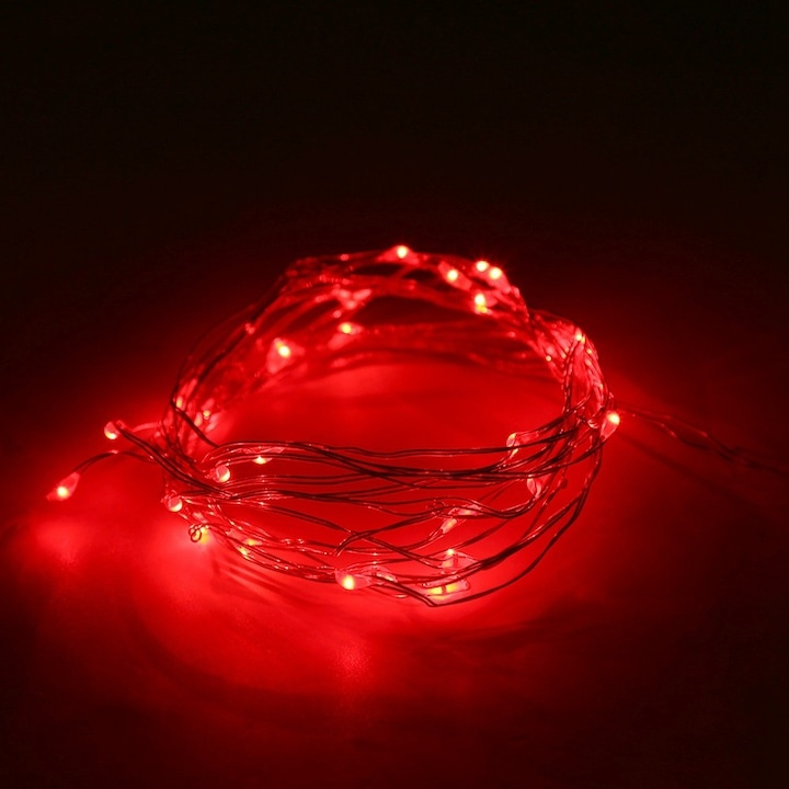 Instalatie de Craciun, 10 LED-uri, 1 m, baterii incluse, plastic/cupru, utilizare interior/exterior, iluminare pentru evenimente, rosu [5]