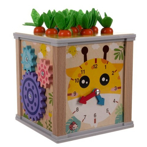 Cub educativ pentru copii, 6 in 1, diverse activitati, lemn, 16 x 15.5 x 15.5 cm, multicolor [5]