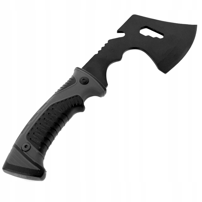 Topor camping, multifunctional, lama otel, maner cauciuc, 30 cm, husa protectie, gri [5]