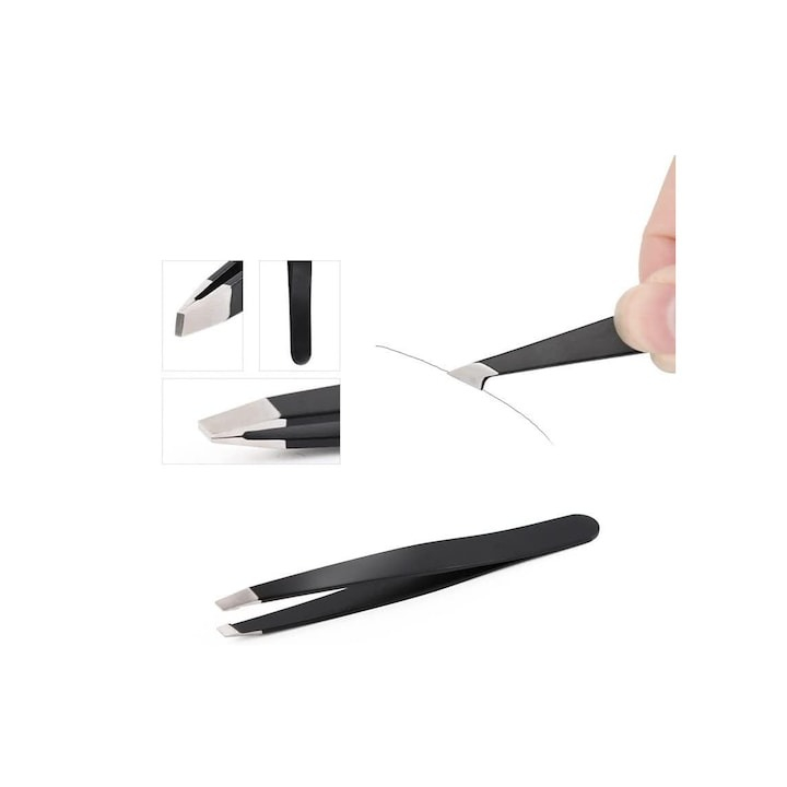 Set 4 pensete multifunctionale, diferite forme, pentru gene, sprancene, inox, husa din piele ecologica inclusa [6]