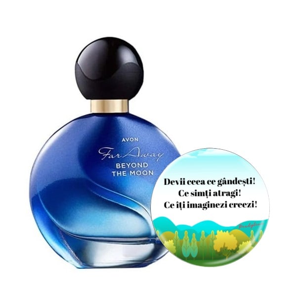 Parfum dama Far Away Beyond the Moon 50 ml si insigna Dactylion cu mesaj motivational