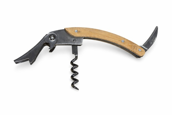 Tirbuson multifunctional, cutit, desfacator sticle, metalic, maner de bambus, maro [7]