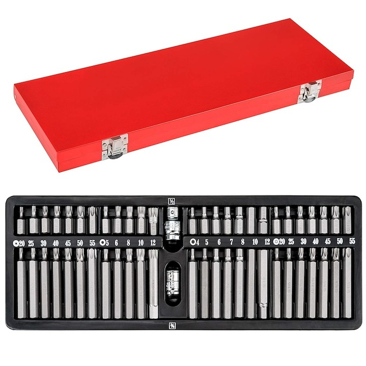 Trusa biti torx, hex si spline, chei imbus, adaptor 1/2'' si 3/8'', 54 piese, rosie [5]