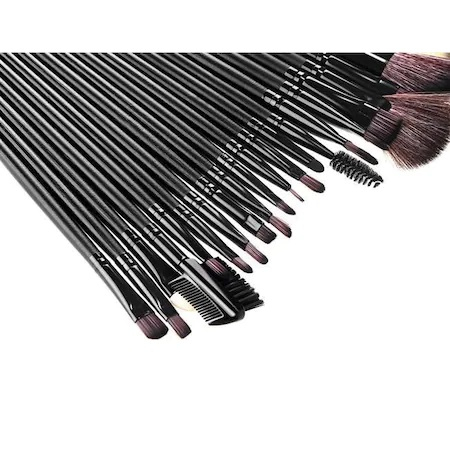 Set 24 pensule de machiaj,make up,manere din lemn,borseta din piele ecologica - Negru [2]