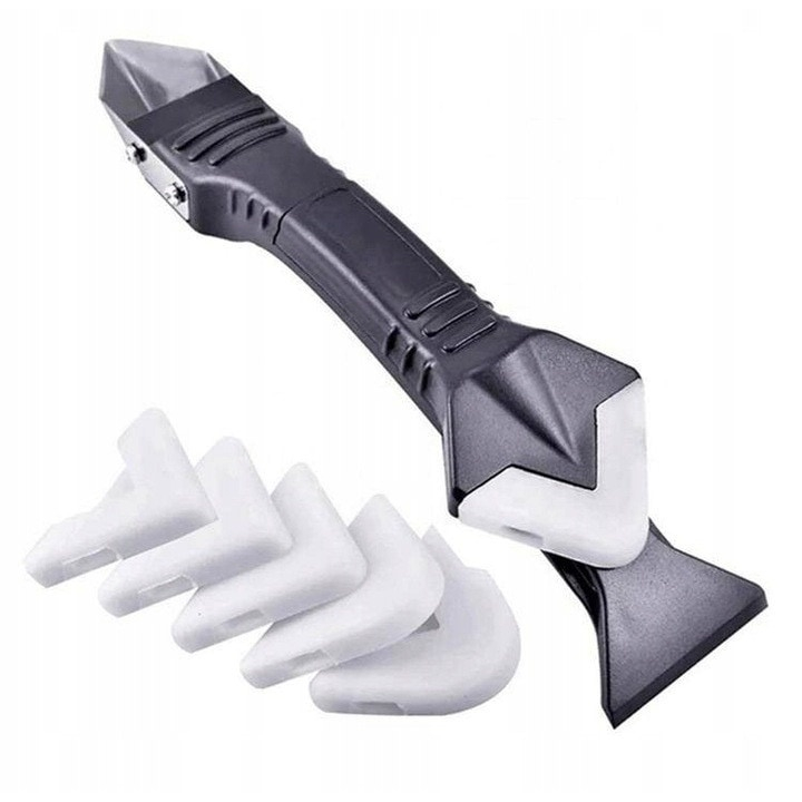 Racleta pentru indepartare silicon, multifunctionala, 5 capete interschimbabile, plastic/otel inoxidabil, 18.5 x 4 cm, negru [8]