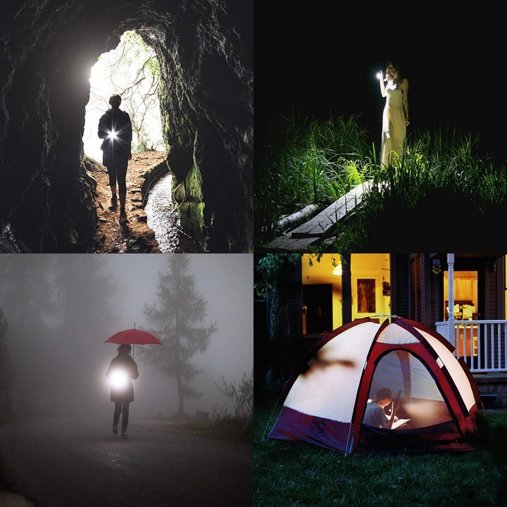 Lanterna portabila, 5 LED-uri, 4 moduri de iluminare, cablu Micro-USB inclus, ABS, baterie 1200 mAh, rezistenta la apa, negru [6]