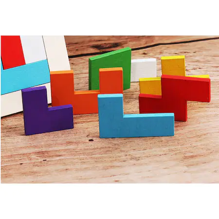 Puzzle din lemn 3in1 pentru copii,asamblare logica,tetris,38 piese - Multicolor [2]