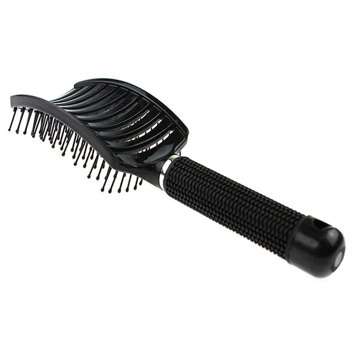 Perie de par, peri de mistret si nylon, curbata, design ergonomic, pentru descurcarea parului, negru, 24.5 x 6.5 cm [8]