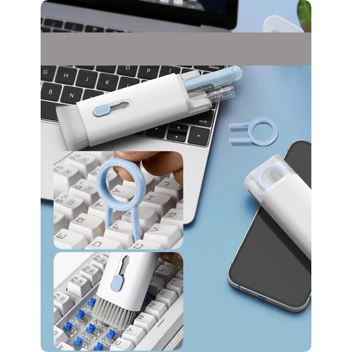 Kit de curatare multifunctional, 7 in 1, pentru tastatura, laptop, telefon, casti, albastru [2]