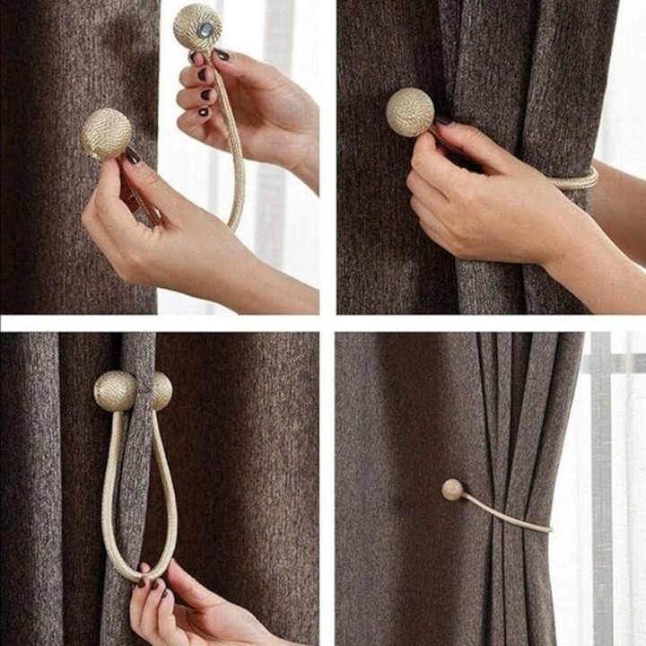 Magnet decorativ pentru perdele si draperii, tip snur, poliester, 44 cm, bej [3]