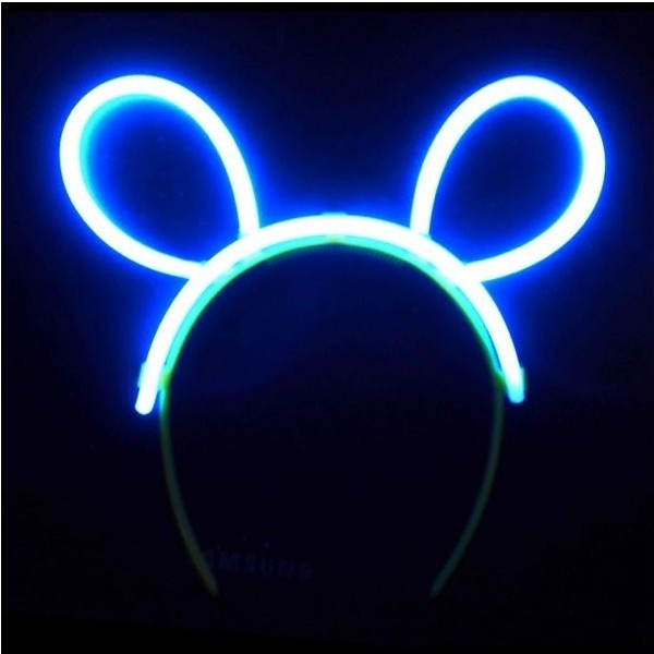 Cordeluta fluorescenta cu urechi, accesoriu Glow Party, decorativa, plastic, albastru [6]