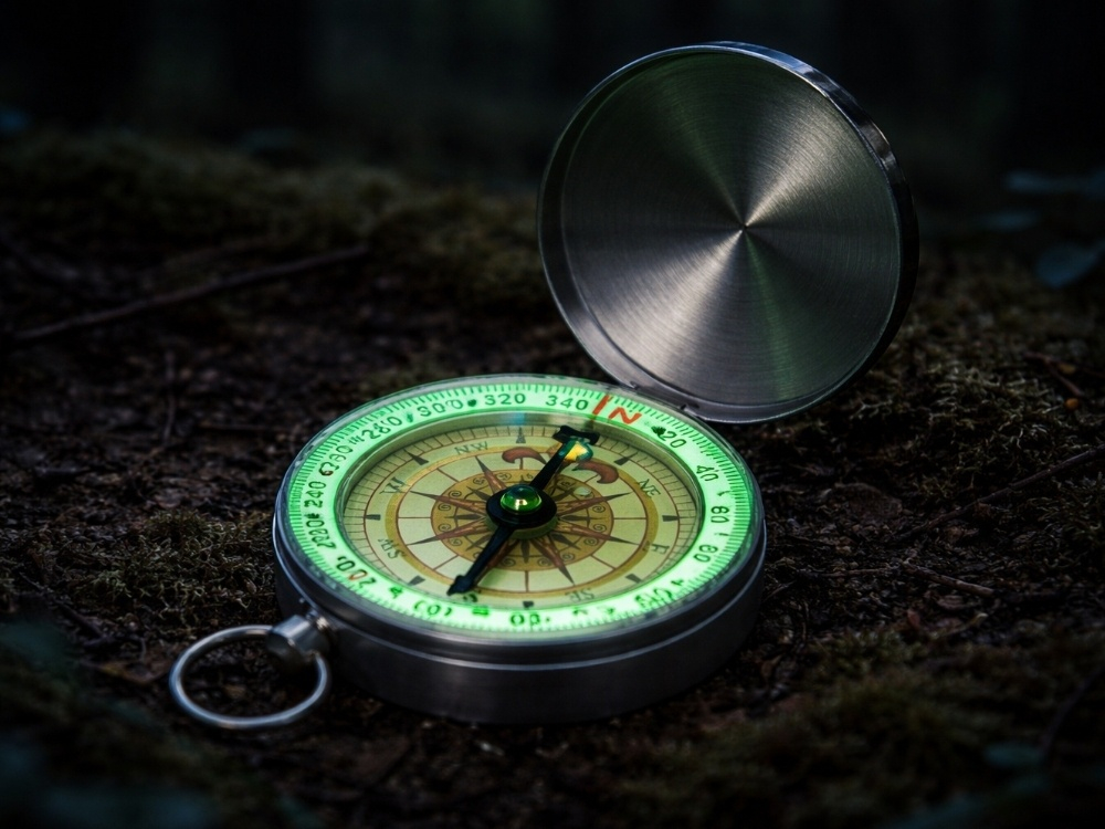 Busola pentru camping, drumetii, fosforescenta, metalica, inel pentru breloc, 6 x 1.5 cm, argintiu [7]