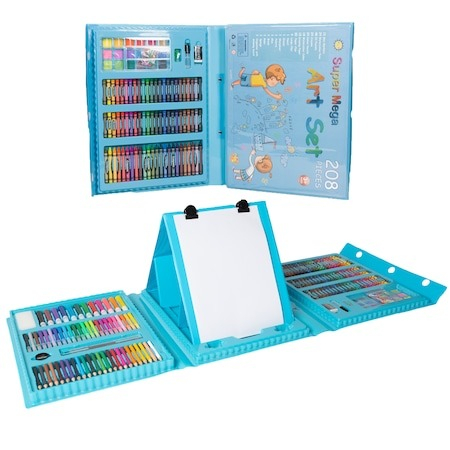 Set,trusa completa pentru copii,desenat,colorat si pictat,208 piese,trusa inclusa - Albastru [3]