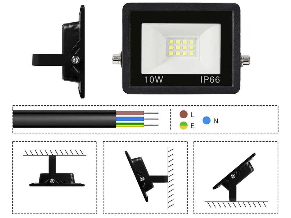 Proiector LED, iluminare exterior, putere 10 W, lumina rece 6000K, protectie IP66, rezistent la intemperii, negru [3]