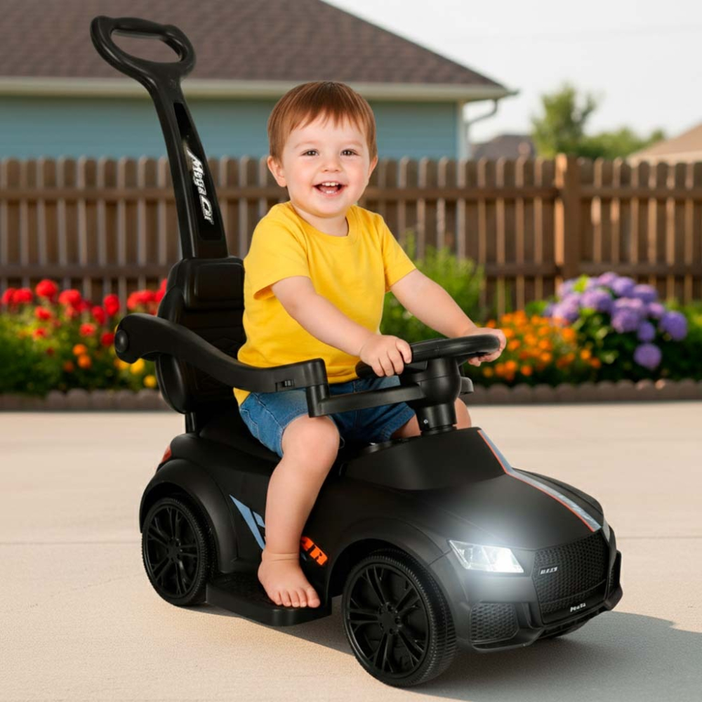 Masinuta pentru copii, maner ghidare, greutate maxima suportata 23 kg, lumini si sunete, 84 x 64 x 31 cm, negru [2]