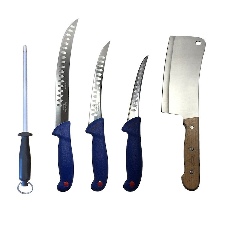 Set 3 cutite profesionale de macelarie, injunghiat, transat, dezosat, filetat, satar, masat pentru ascutit [1]