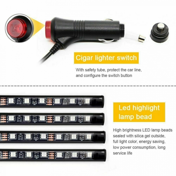 Kit 4 Lumini auto ambientale, 12V, cu aplicatie Bluetooth pe telefon - Multicolor [4]