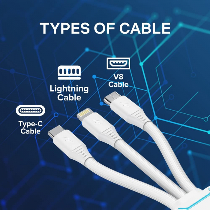 Cablu de incarcare telefon 5in1 cu micro USB,type C,iphone si 2x USB - Alb [2]