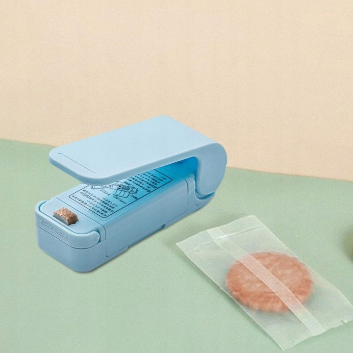 Aparat pentru sigilat pungi, compact, magnetic, portabil, alimentare cu baterii, 9.7 x 3 cm, albastru [8]