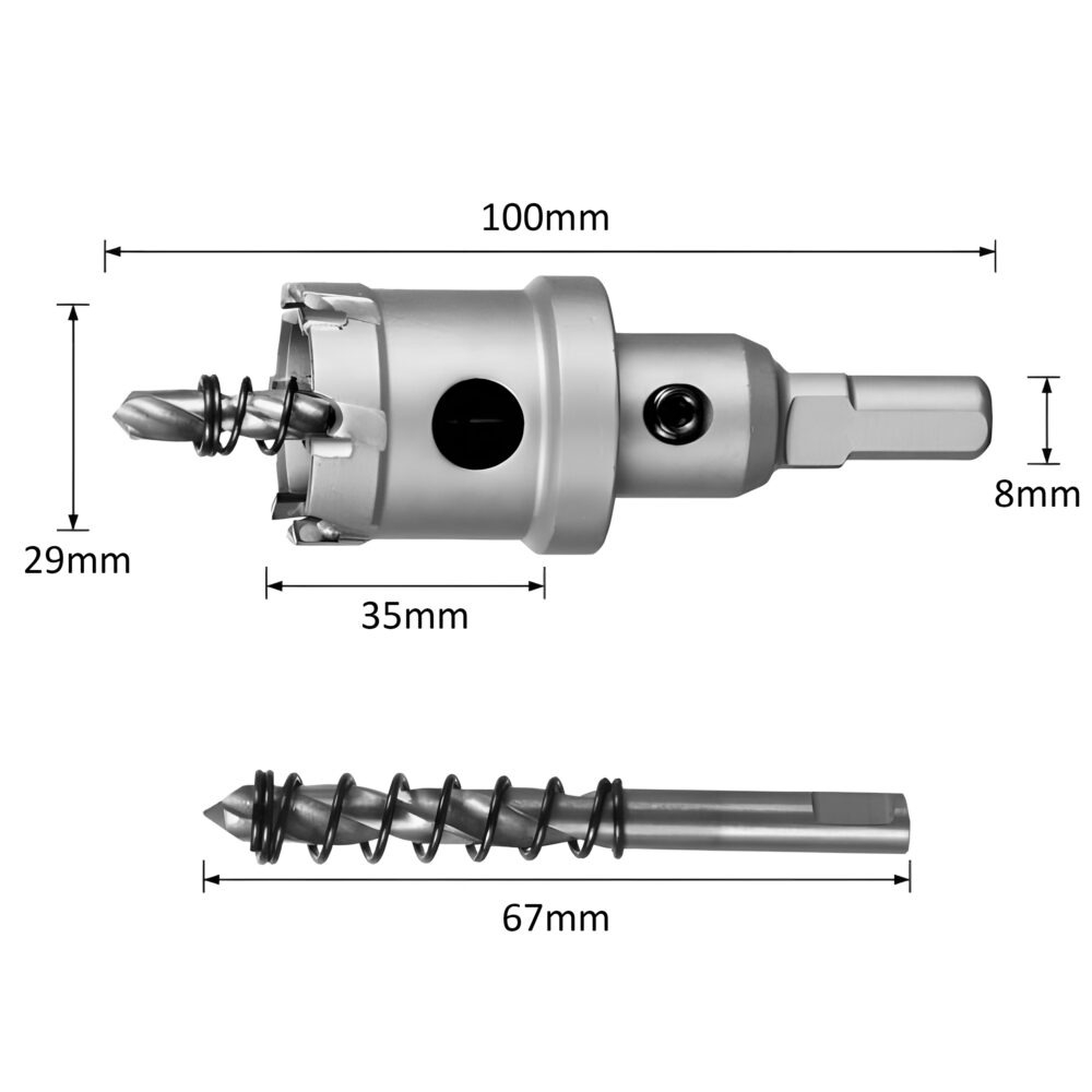 Carota din otel/carbura de tungsten pentru metal si lemn, cu burghiu pentru centrare, diametru 20 mm, lungime 100 mm, argintie [7]