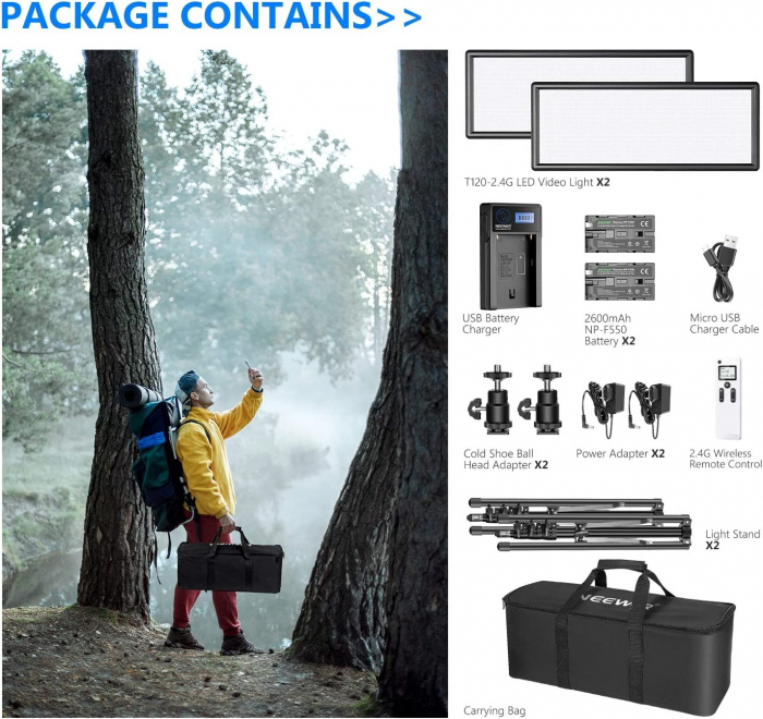 Kit 2x Panouri Bi Color 144 LED,trepiezi 150 cm,telecomanda contro,2 baterii + 1 incarcator,geanta transport inclusa [4]