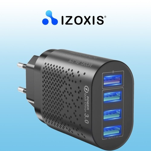 Set Incarcator priza 4x USB,incarcare rapida 3.0 Izoxis + cablu 3in1 micro USB,type C,iphone - Negru [3]