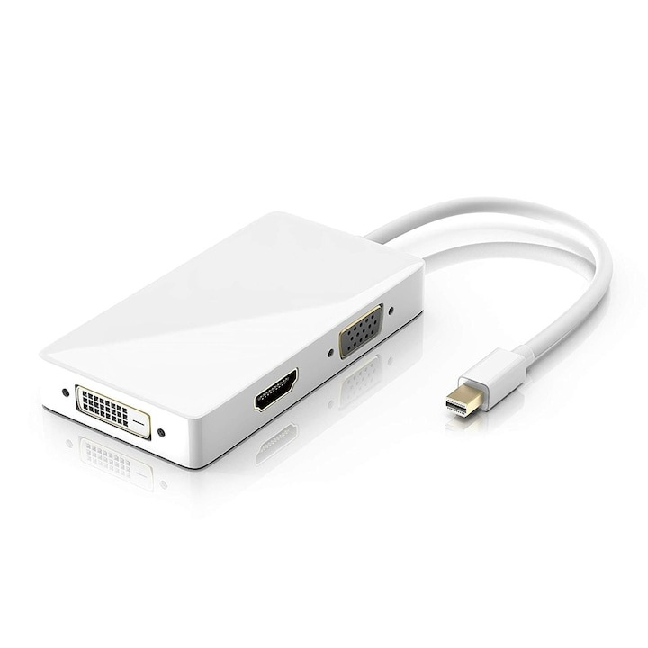 Adaptor hub 3 in 1, MiniDisplayPort la /DVI/VGA/HDMI, pentru TV, laptop, proiector, 27 cm, alb [3]