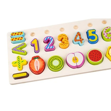 Joc educativ sortator din lemn cu numere si fructe de taiat magnetice pentru copii - Multicolor [8]