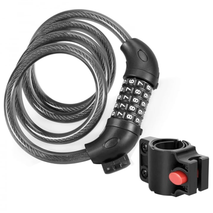Antifurt cu cifru, suport de atasare pentru bicicleta, otel/PVC, lungime cablu 120 cm, negru [4]